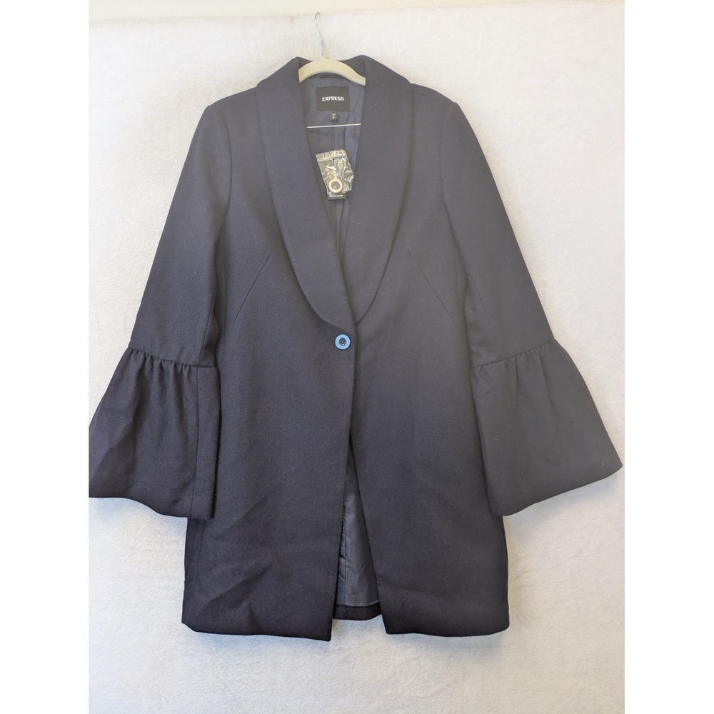 NEW Express Coat Women's‎ S Navy Blue Bell Sleeve Recycled Wool Blend